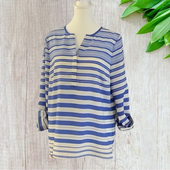 Talbots Blouse Blue and White Striped MP - Picture 2 of 11